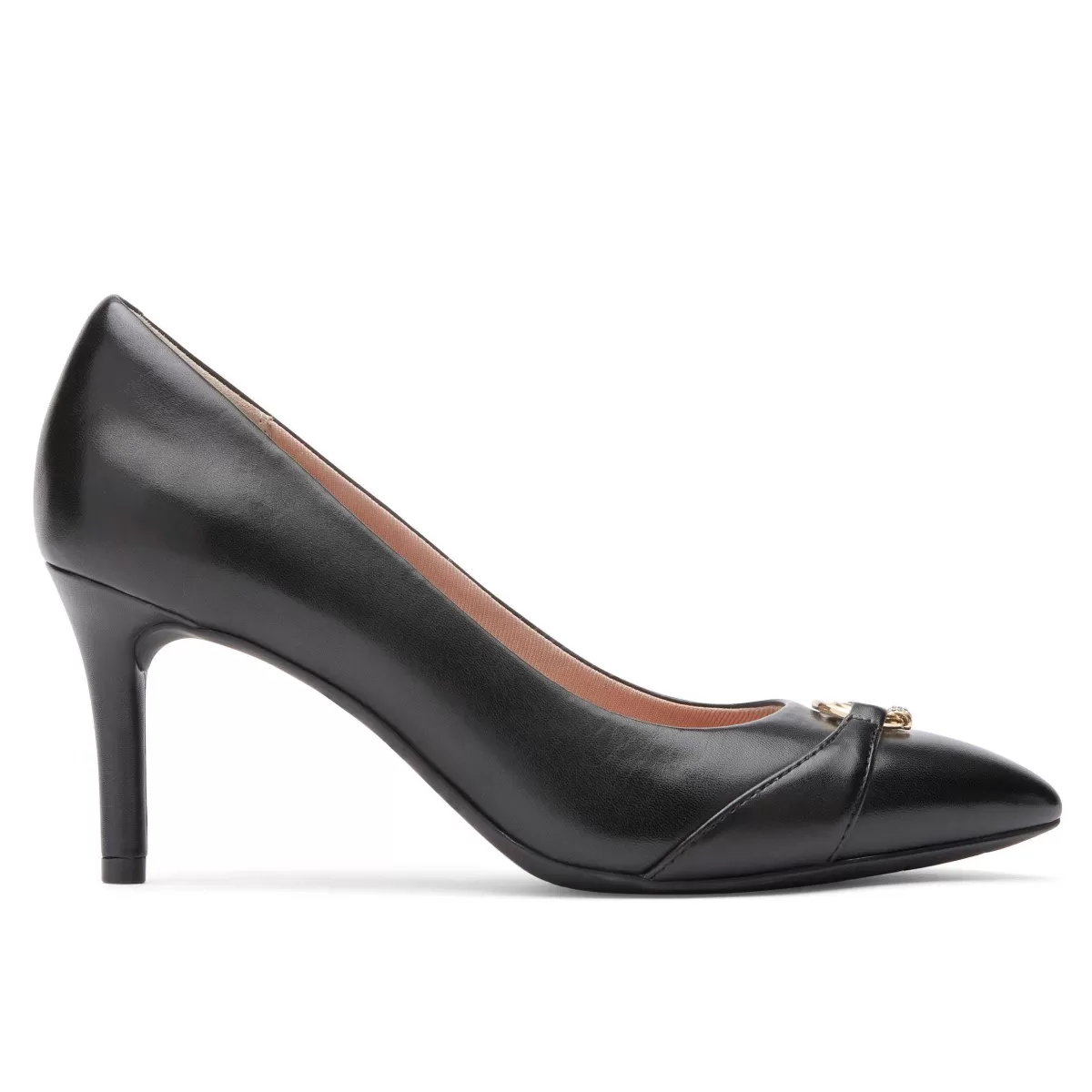 Rockport Bomba ornamentada com dedo liso Tm75Mm feminino Couro preto*Mulheres