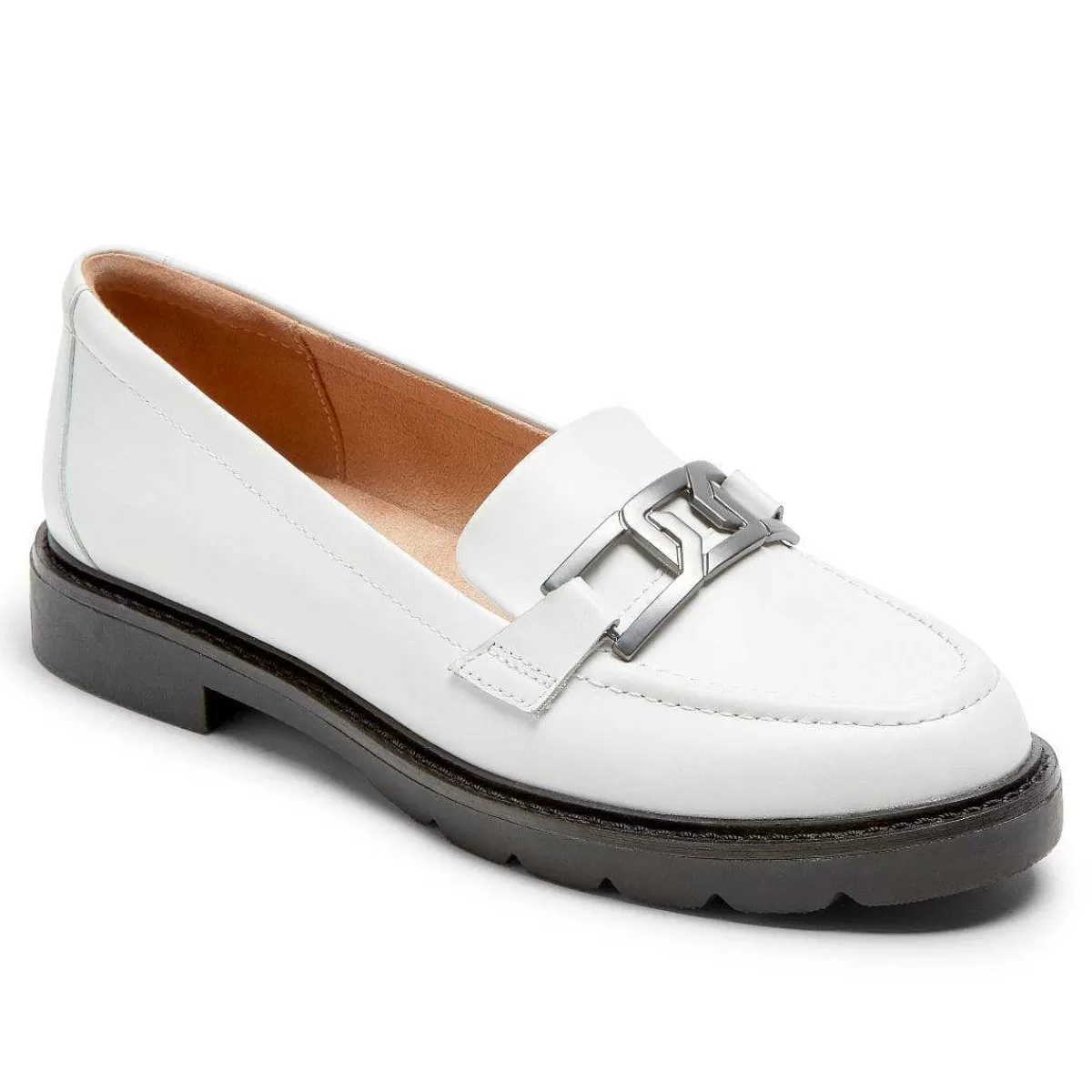 Rockport Mocassim feminino com corrente Kacey Lthr Branco*Mulheres