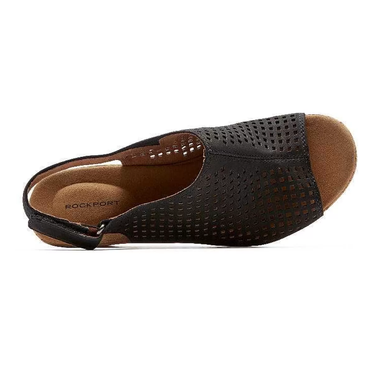 Rockport Sandália Feminina Briah Perfurada Slingback Nobuk preto*Mulheres